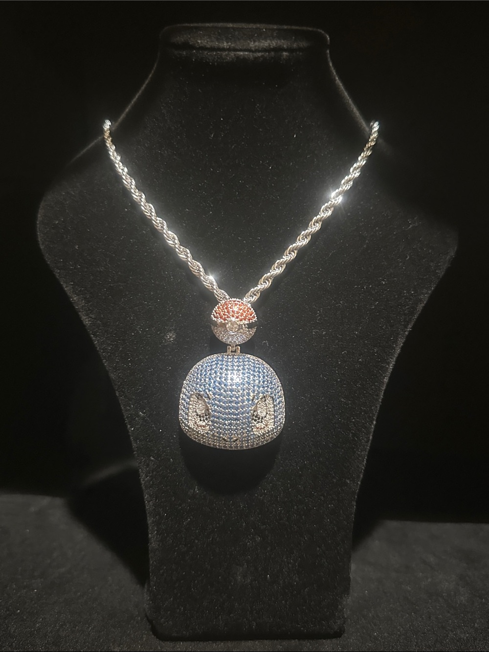 Sparkling Charmander PokΓ©mon Blue and Silver Pave Pendant Necklace